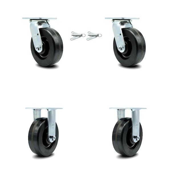 6 Inch Phenolic Caster Set with Ball Bearings 2 Swivel Lock 2 Rigid SCC